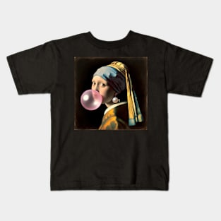 Pearl Earring Girl Bubble Gum Day Kids T-Shirt